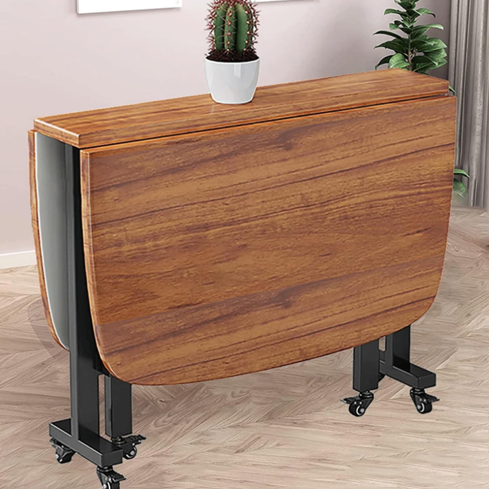 Vofikoli Faltbarer Drop Leaf Holz Esstisch, Klein Ausziehbar Küchentisch Platzsparende Mobiler Klapptisc für Küche Esszimmer Oder Kleine Räume (Braun, 100cm) Küche, Haushalt & Wohnen