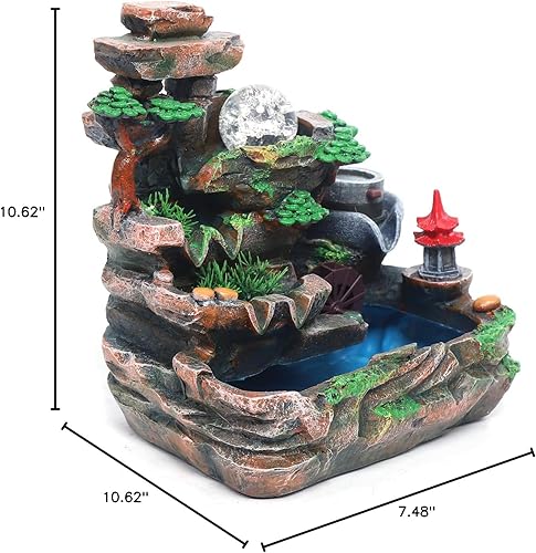 Vista 28 de Indoor Waterfall Fountain Tabletop Fountains with LED Lights,with Rolling Ball Atomizer,Lighted Illuminated Waterfall Indoor Small Rockery Desktop