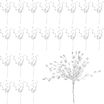 Acrylic Bead Drop Crystal Flower Stem, 60 Pcs Artificial Bouquets with 3-Prong Branches for Christmas Tree, Wedding, Bridal Decoration, DIY Crafts & Vase Arrangements