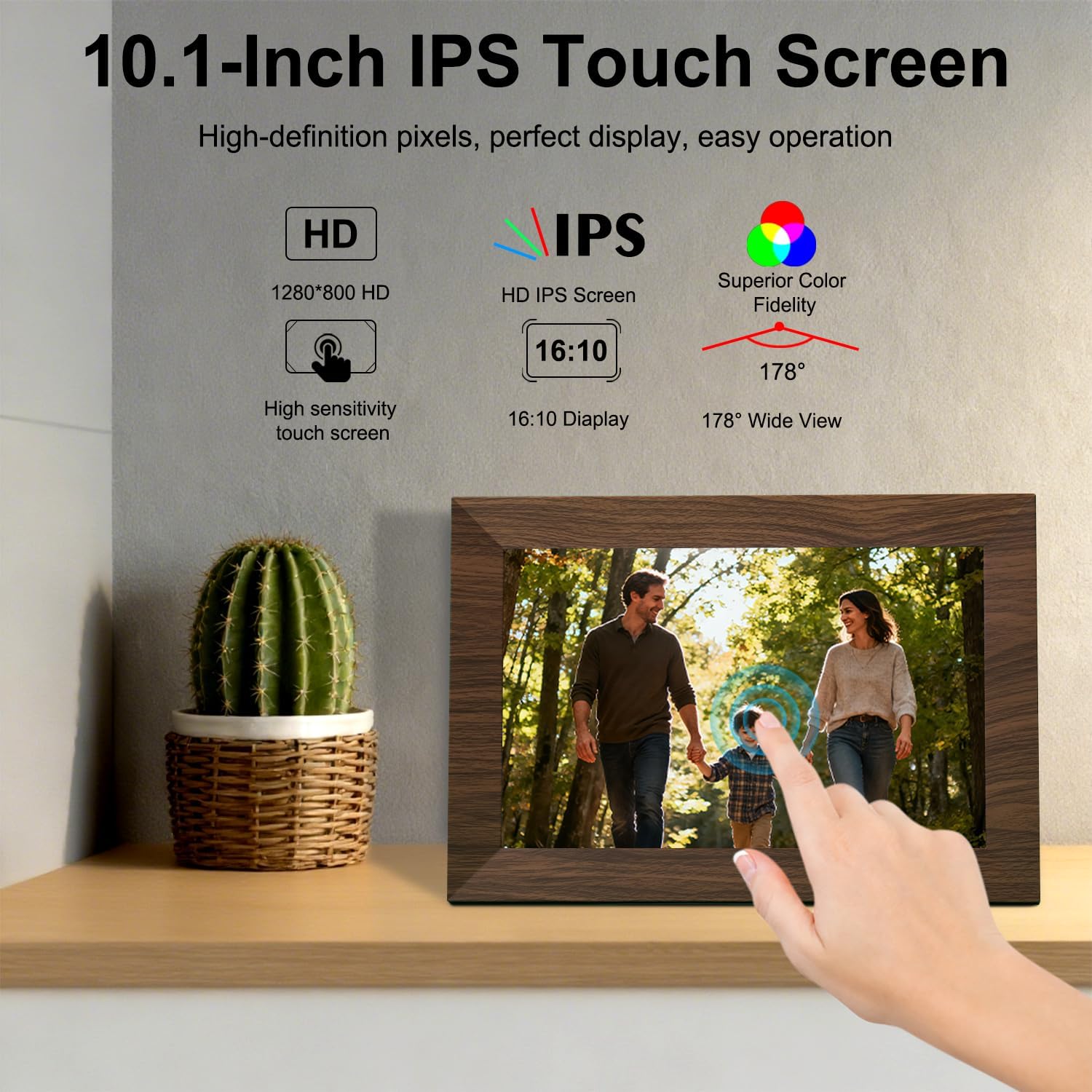 VTimes 10.1" Digital Picture Frame, WiFi Smart Digital Photo Frame with 1280 * 800 HD IPS Touch Screen, AI-Generated Images, Auto-Rotate, Remote Share via APP, Gifts for Mom