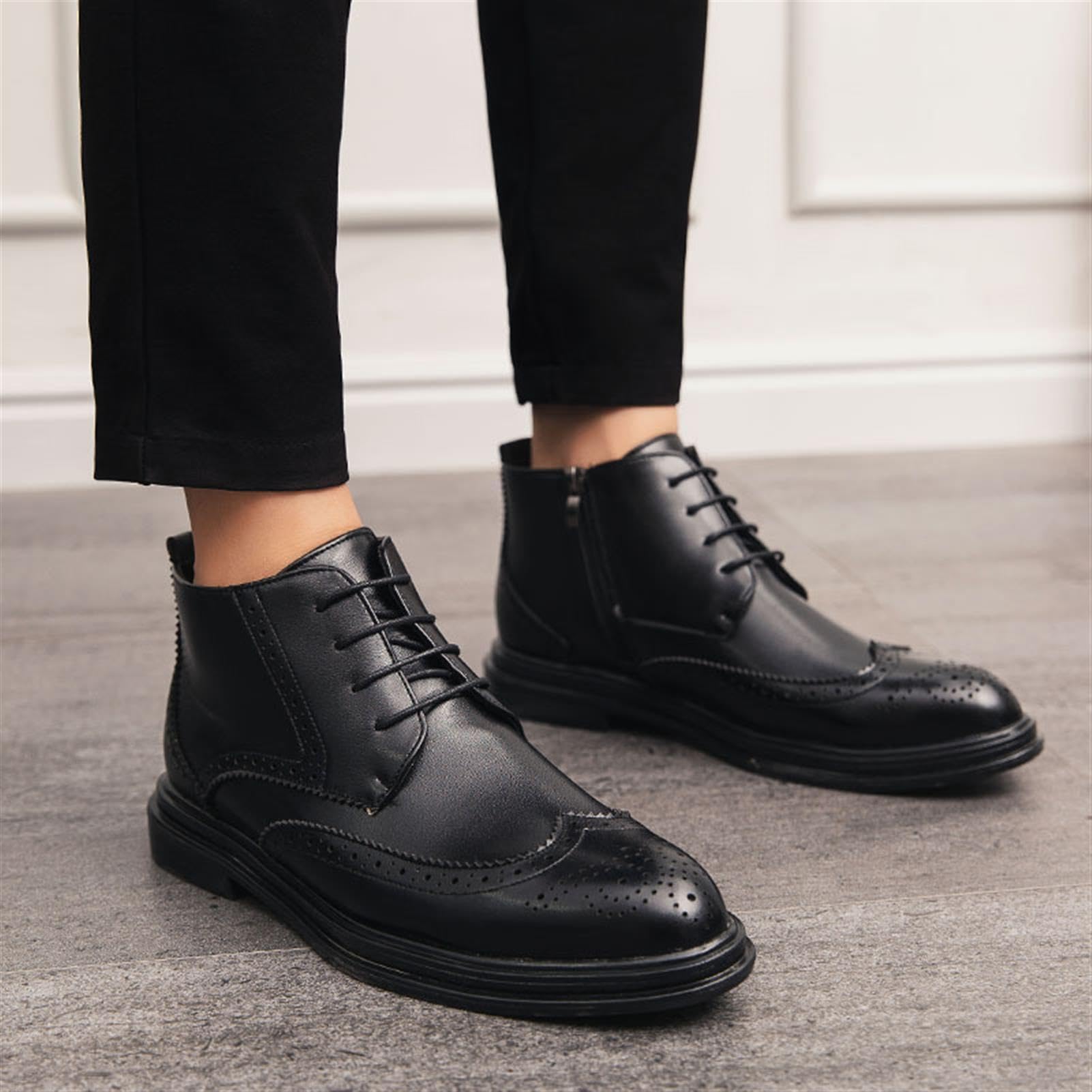 Stivaletti Uomo Pelle PU Brogue Scarpe Eleganti Casual Lavoro | Stivali Uomo Pelle PU Stringati Brogue Eleganti Antiscivolo Suola Gomma Cerimonia Ufficio Affari Tempo Libero