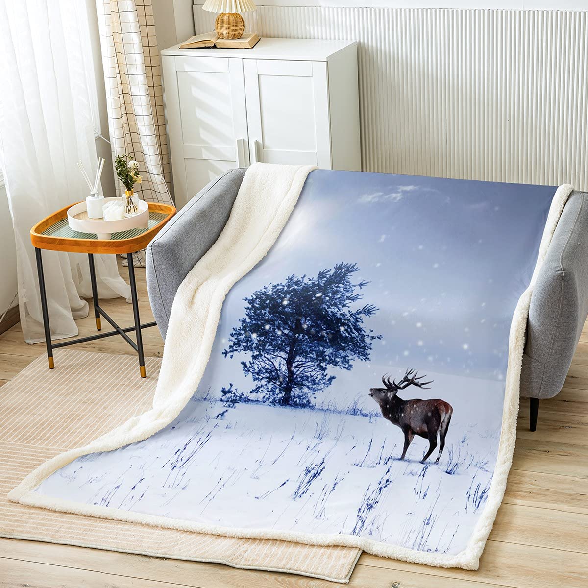 Couverture en peluche élan pour lit et canapé douce et chaude 75x100 cm