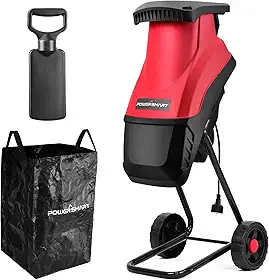 PowerSmart Triturador elétrico de madeira, motor elétrico 15A, diâmetro de corte de 4,5 cm, bolsa de coleta de 45L para galhos de jardim de 15 A