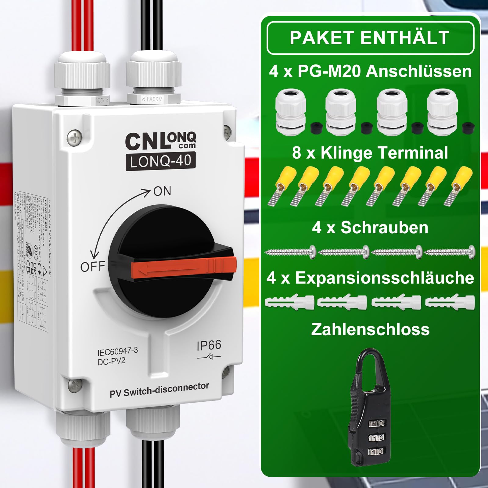 DC Trennschalter PV Anlage 32A 1200V DIY 2 String oder 1 String Leitungsschutzschalter Mit IP66 Wasserdicht Anschlusskasten M20 Anschluss Für Solar