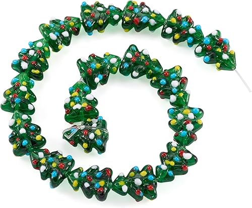 Craftdady 20 cuentas verdes para árbol de Navidad, adornos de árbol de Navidad, cuentas de vidrio de lámpara, decoraciones de Navidad, abalorios