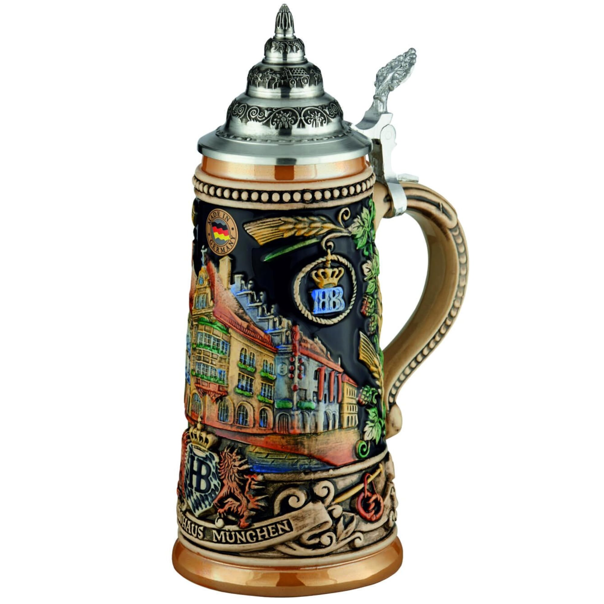 Reliefkrug Bierkrug Original "Hofbräuhaus" (0,25l, bunt) | Handarbeit Steinkrug | Bierbecher| Maßkrug | Geschenkidee für Herren und Damen