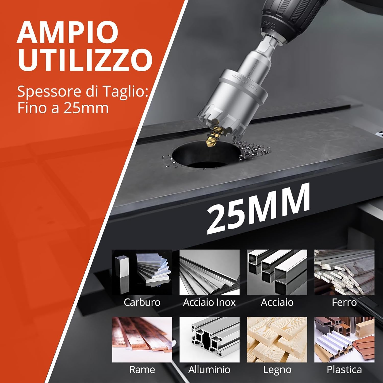 Kit 10 Frese a Tazza TCT 16-53mm Seghe a Tazza per Trapano Avvitatore con Punte di Centraggio Professionali per Metallo, Acciaio, Legno con Valigetta