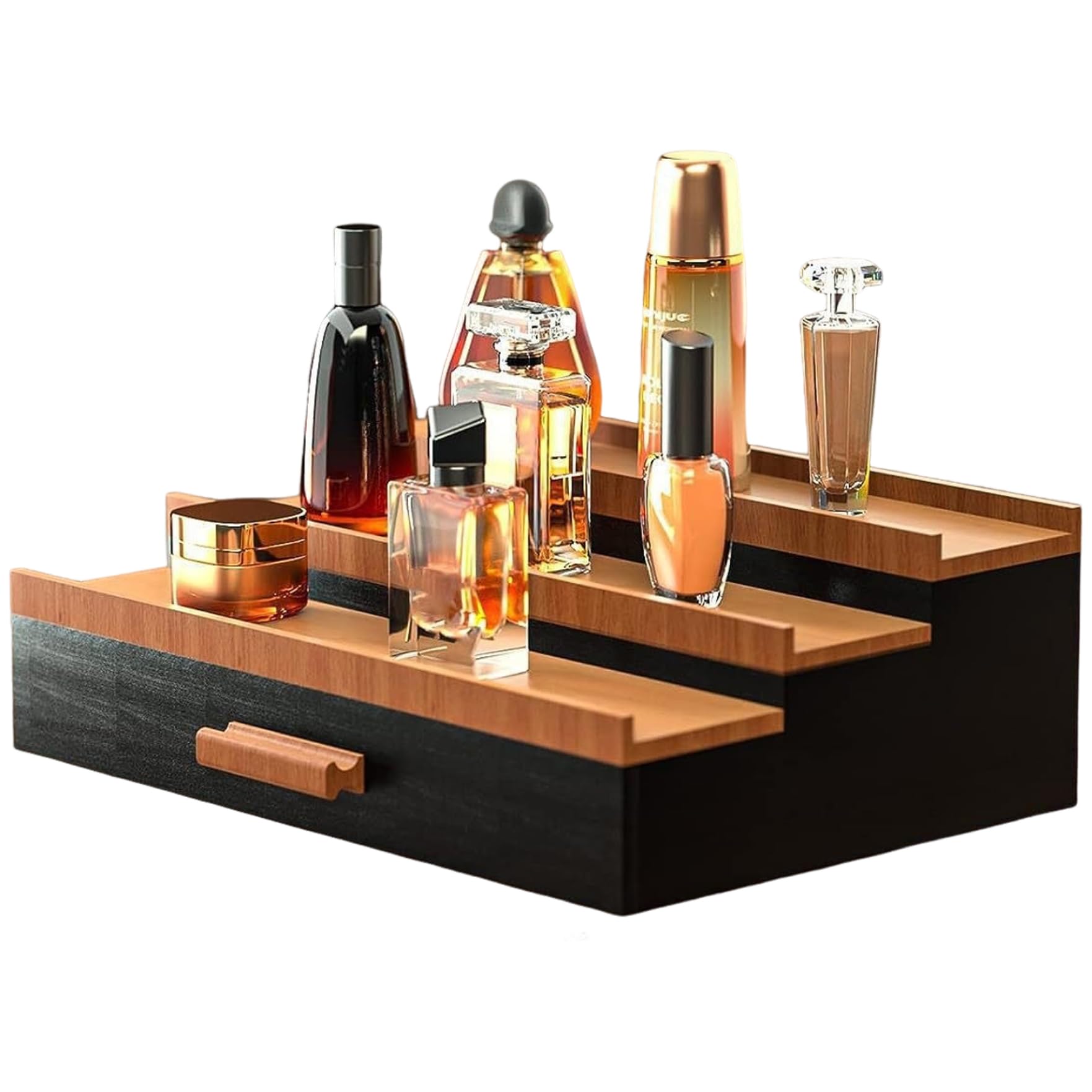 Organizador de perfumes, soporte de madera para perfumes de 12, 6x8, 7x4, 1 pulgadas, organizador de colonia elevado de 3 niveles con cajones con compartimentos, soporte de colonia portátil para tocad