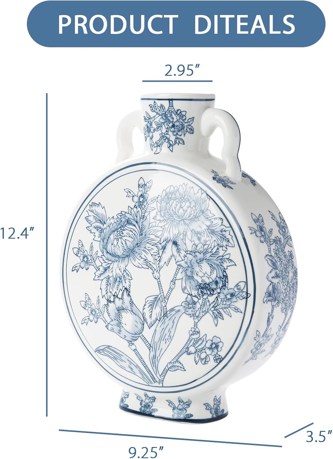 Blue and White Vase for Home Decor, Chinoiserie Vase Decor, Ceramic Large Vases, Flowers and Branches - Image 2