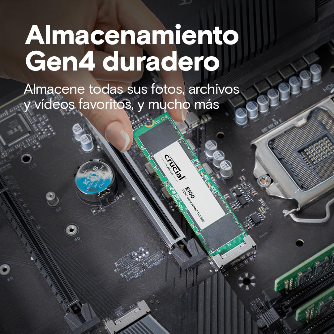 Crucial E100 480GB PCIe Gen4 NVMe M.2 SSD Interno, hasta 4.700 MB/s, Compatible con Ordenador Portátil y de Sobremesa - CT480E100SSD8