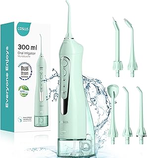 COSLUS Water Dental Flosser Teeth Pick: Portable Cordless Oral Irrigator 300ML Rechargeable Travel Irrigation Cleaner IPX7 Waterproof Electric Flossing Machine for Teeth Cleaning C20(F5020E) Green