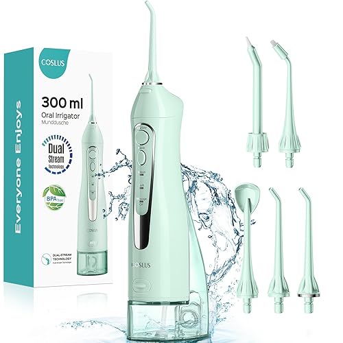 Miniatura 13 de COSLUS Hilo Dental de Agua: Irrigador Oral Portátil Inalámbrico 300ML Recargable Limpiador de Viaje IPX7 Impermeable Máquina de Hilo Dental