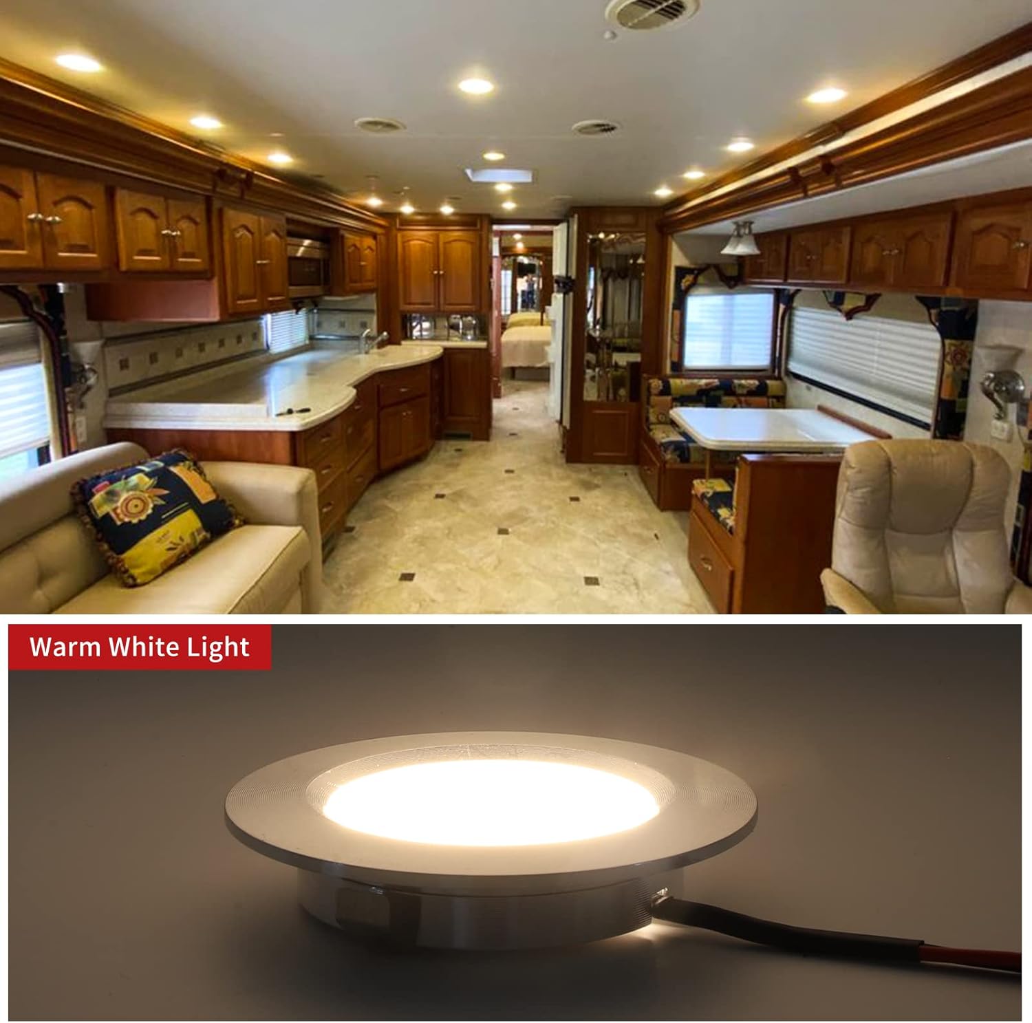 RVZONE 6 Pack RV Boat Recessed Ceiling Light 12 Volt LED Lights Super Slim LED Panel Light with Hole Puncher DC 12V 3W Full Aluminum Downlights (Warm Light)