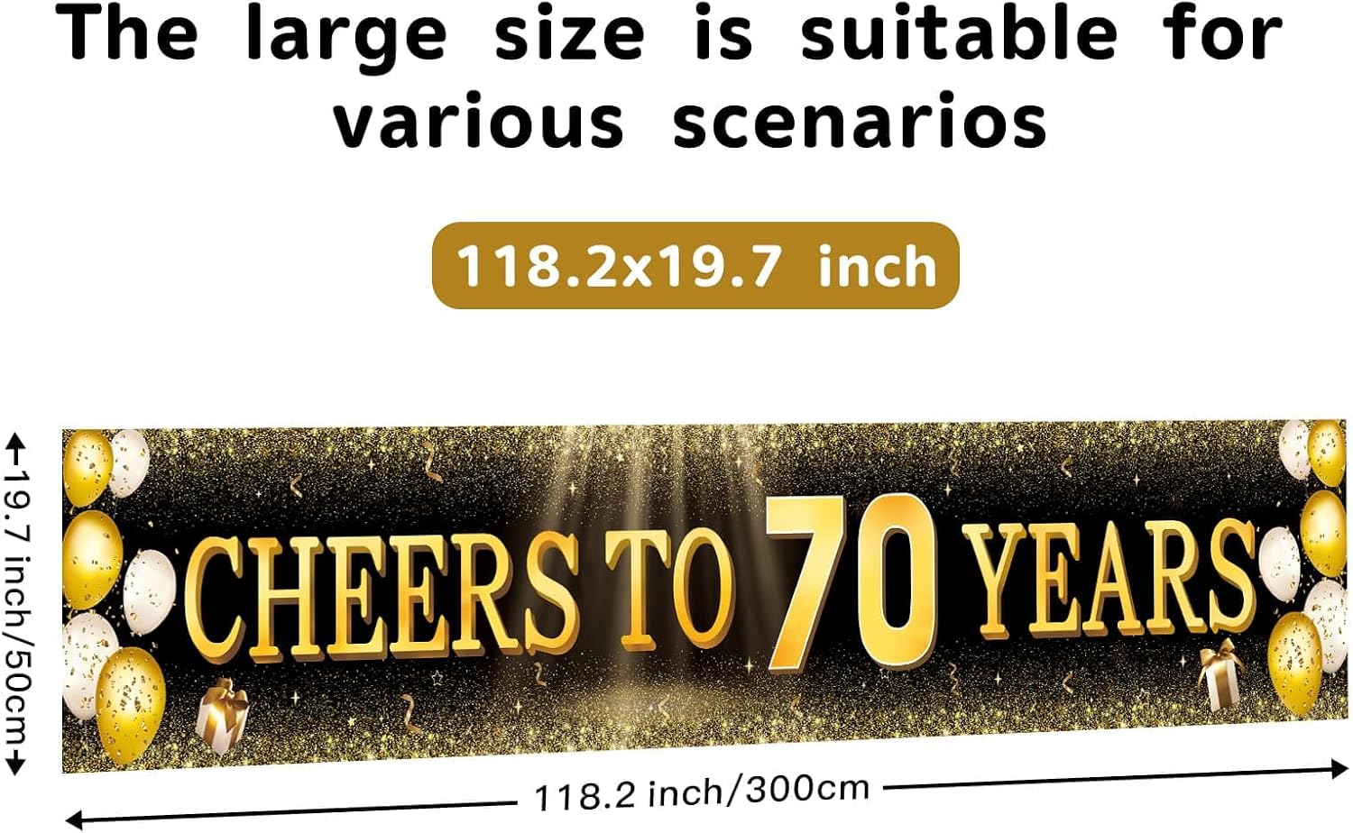 TZSS Black & Gold 70th Birthday Banner Decorations - Extra Large 118"x20" Reusable Yard Sign for Men & Women, Over The Hill Party Decor Indoor Outdoor, Platinum Jubilee Celebration image 2