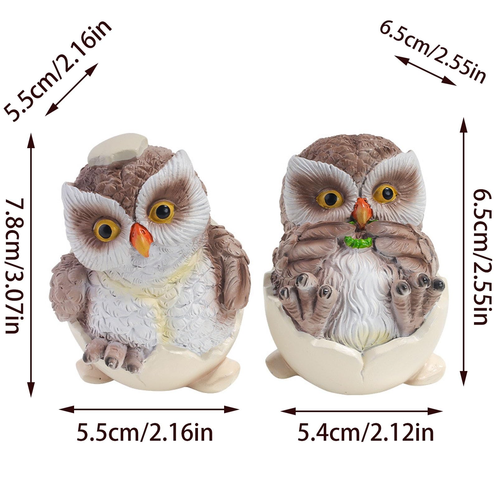 2 Piezas en estatuilla acostada, decoración de Escritorio de cáscara de Huevo, búhos de Resina Pintados a Mano en Miniatura, Lindo Adorno de búho de cáscara de Huevo, para Sala de Estar y Oficina