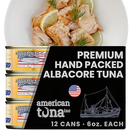 Vista 69 de American Tuna Pescado de atún blanco silvestre capturado en poste de grado sushi, con sal añadida, (6) latas de 3.5 onzas Cosechado