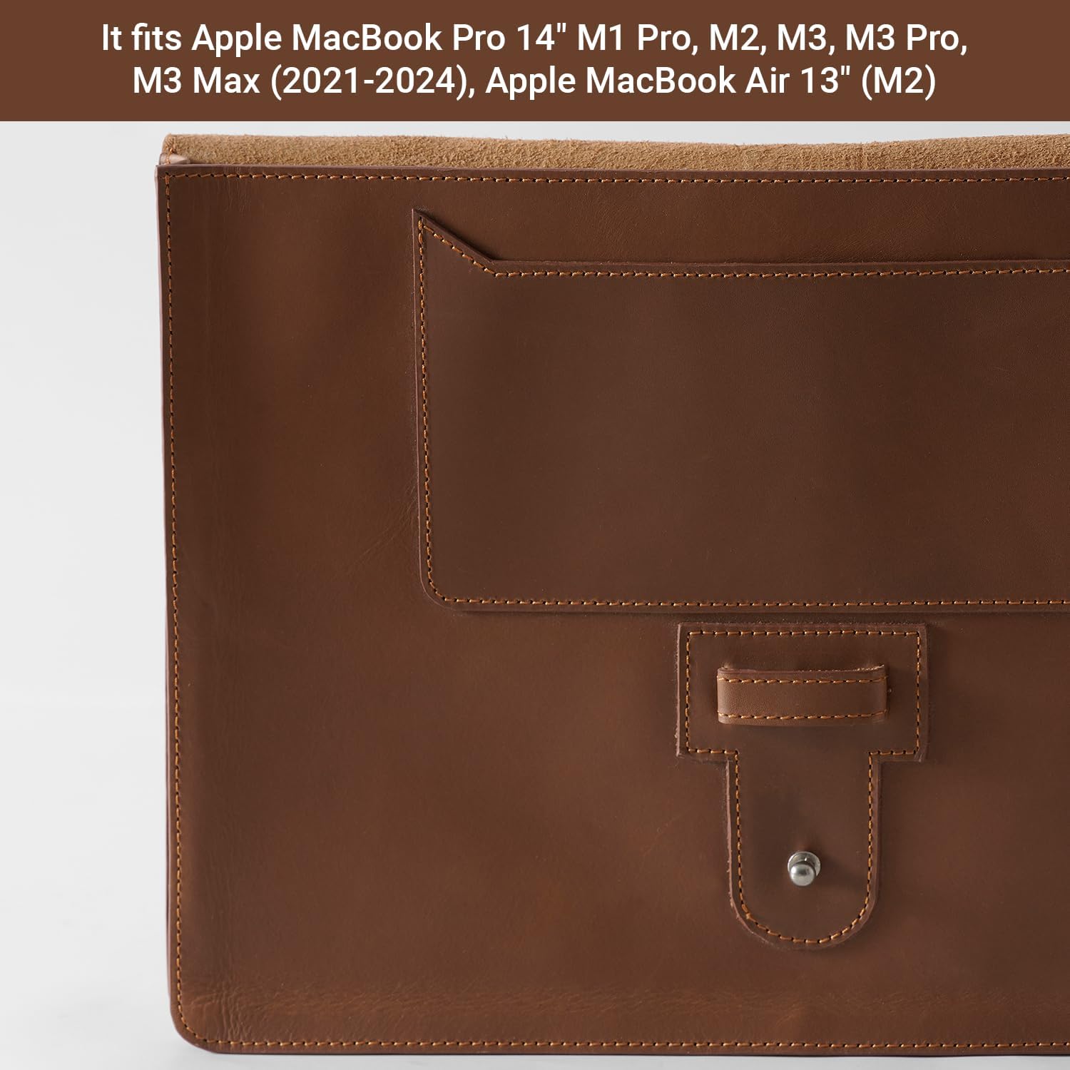 BEVEL & AWL 100% Full Grain Cow Leather Laptop Sleeve for 14 Inch Pro & Air Models, Tan, Unisex-Adults, Apple Laptop Owners, Tech Enthusiasts