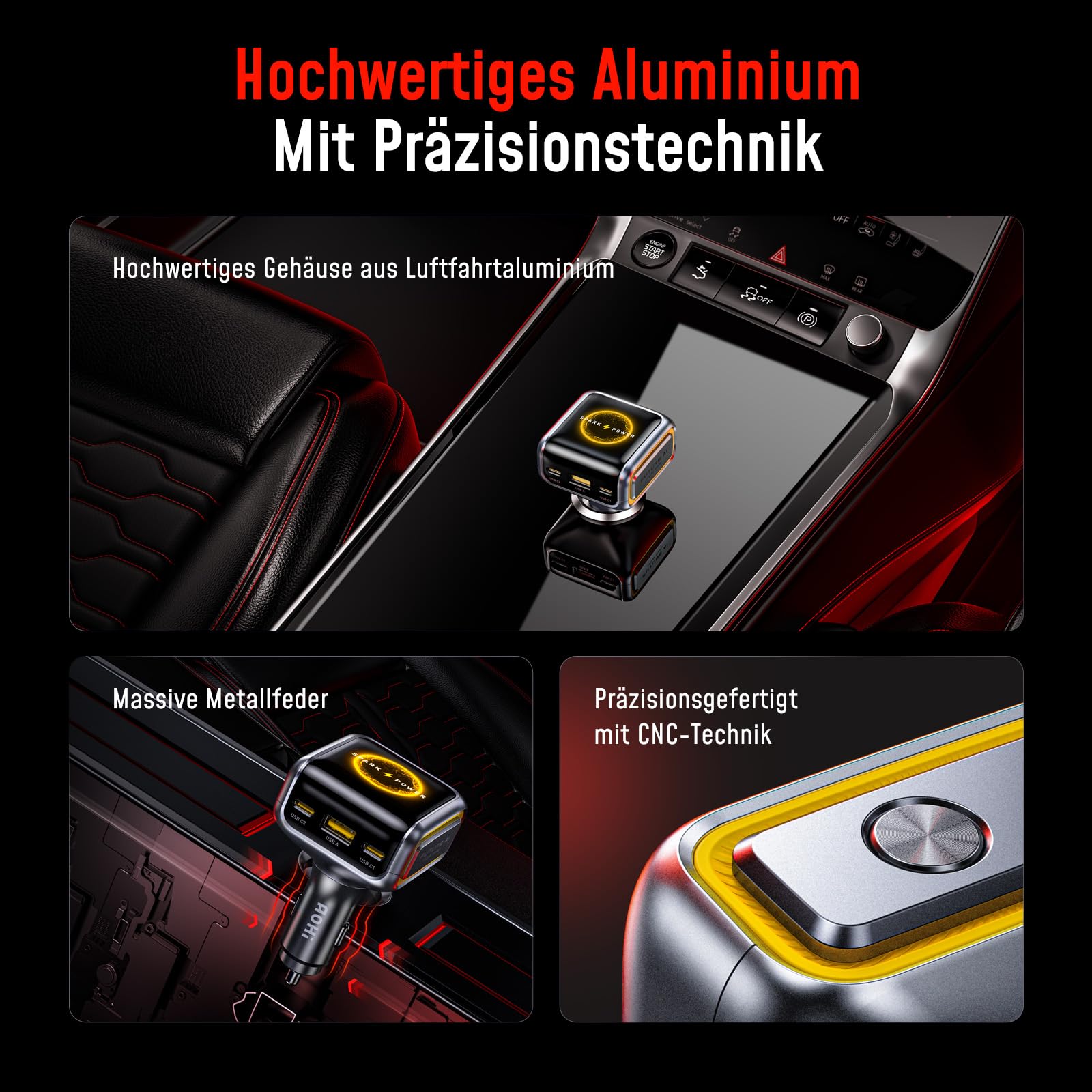USB-C Kfz-Ladegerät mit Display, AOHI 140W PD3.1 Auto Schnellladeadapter, SUPERAUTO 3-Port Typ-C/USB A 24/12V Zigarettenanzünder Adapter für iPhone 17/16/15, Galaxy S25, MacBook Pro/Air, iPad, AirPods