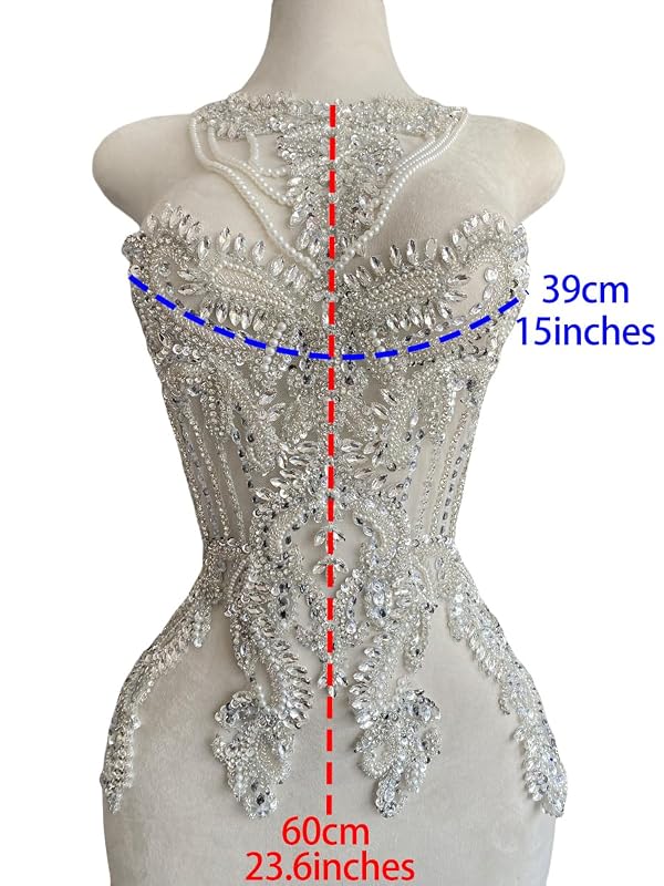 Jpumley.pksn Handmade Crystal on lace Applique Sewing Rhinestones Fringe Beads Sequins Patches Trim Luxury Decoration Accessories for Wedding Dress 15X23.6inches (Champagne) by Jpumley.pksn - Image 7