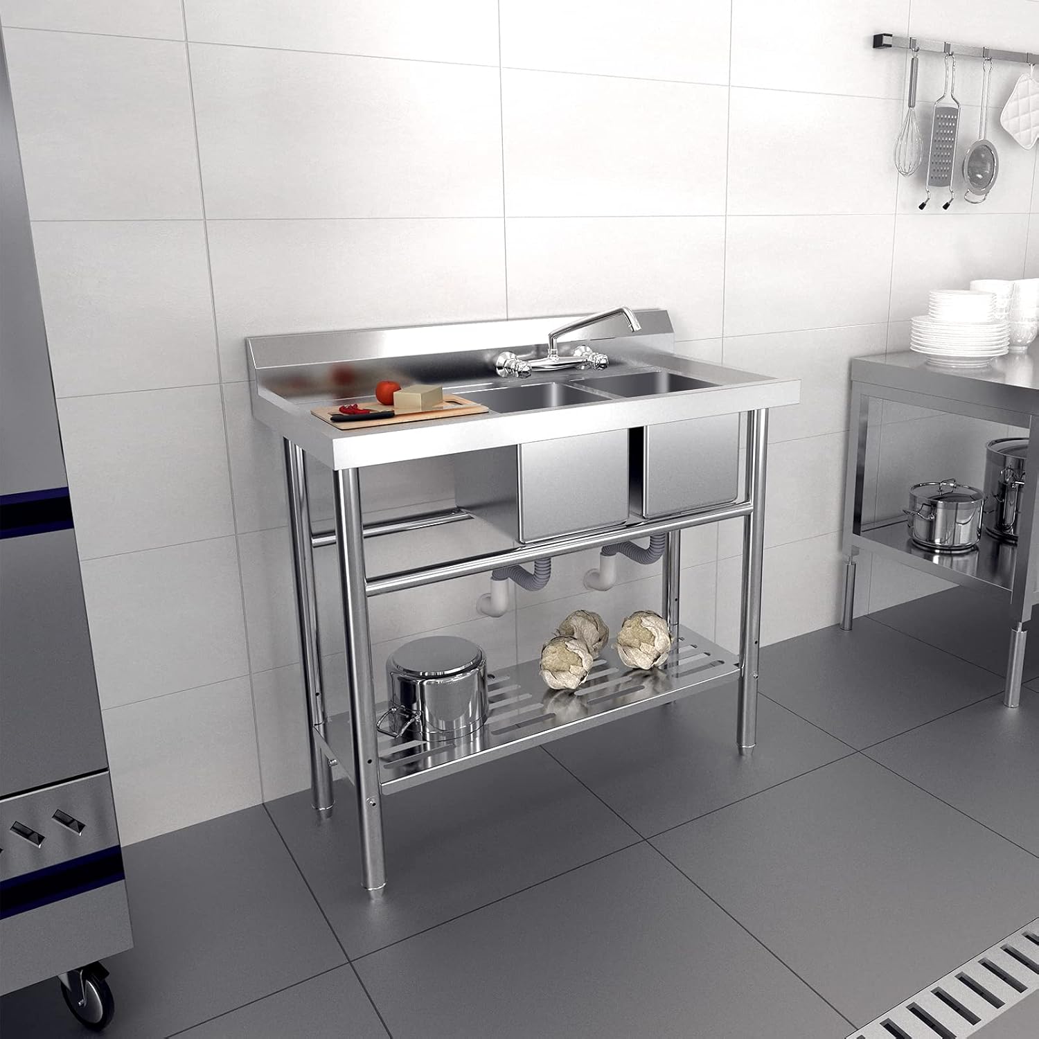 VINGLI 39" W Commercial Sink Double Basin Sink with