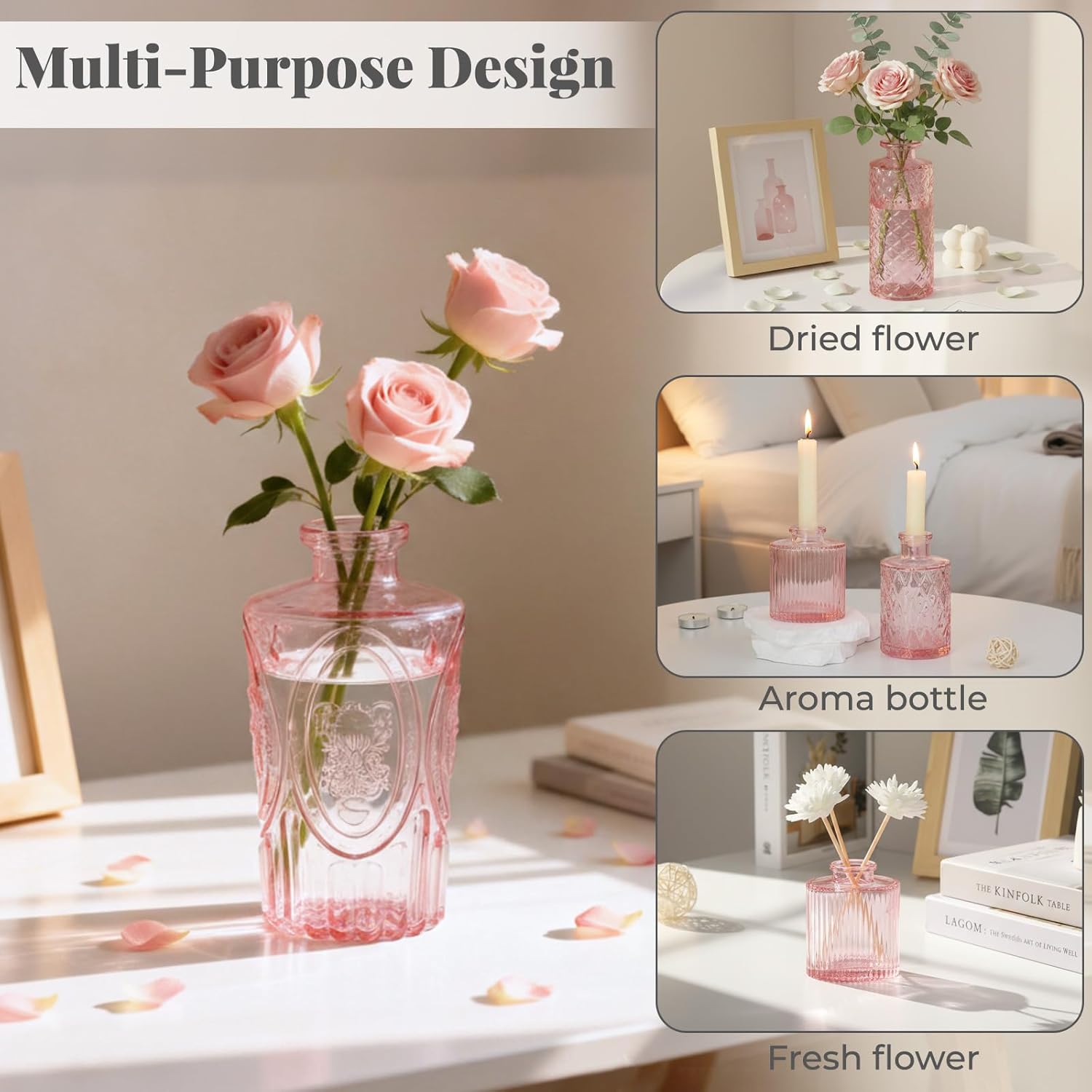 BEAHOT 24 Pack Pink Bud Vases in Bulk,Mini Glass Vintage Vases for Centerpieces,Wedding Decor, Small Flower Vases for Party & Home Decaration,Mother's Day (Pink) - Image 3