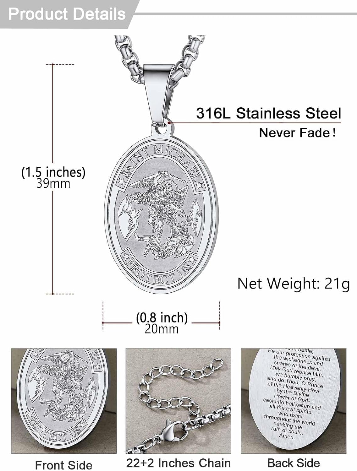 U7 Saint Michael Necklace for Men,Stainless Steel/18K Gold Plated St Michael Archangel/Saint Benedict/Saint Christopher Pendant Amulet Necklace for Men Women