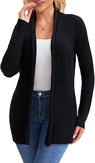 Women's Ribbed Open Front Cardigan, Soft Knit Long Sleeve Versatile Casu...