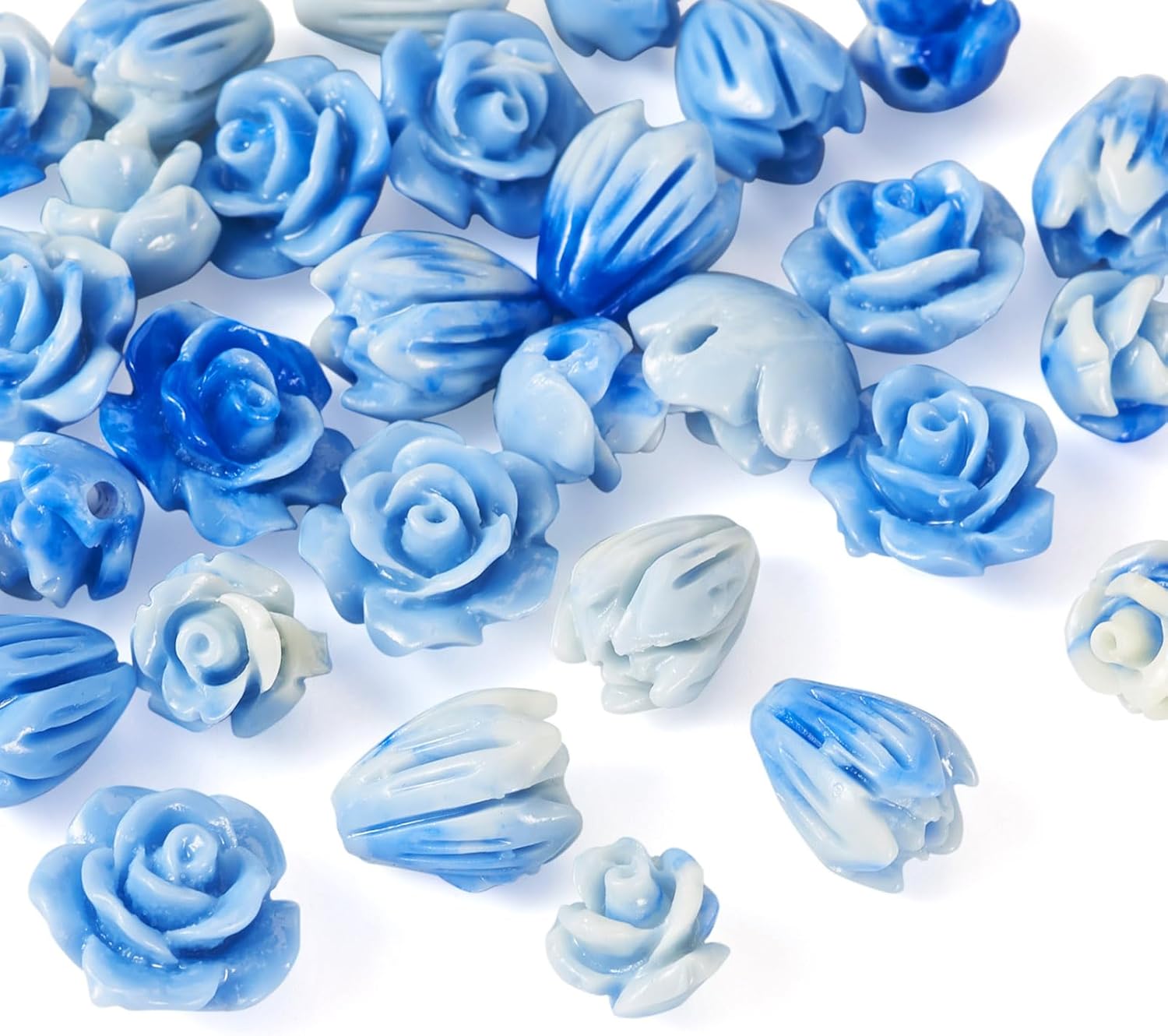 30pcs Rose Shell Beads 7mm 8mm 10mm Blue Flower Beads Carved Jasmine Loose Spacer Beads Bulk for Jewelry DIY Friendship Bracelet Women Necklace Earring Craft Accessory Key Chain - Image 7