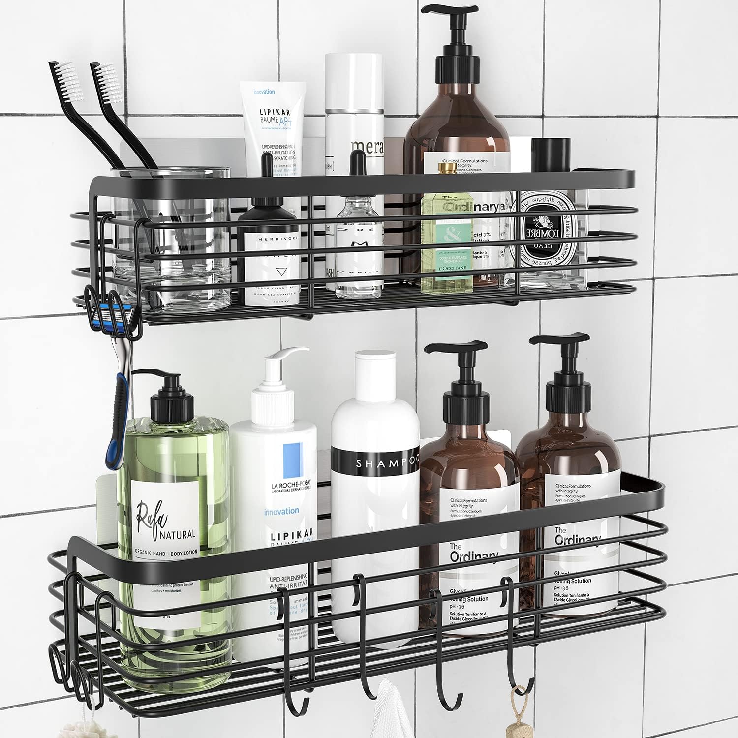 Buy Tindbea Shower Caddy Basket Shelf, Rustproof Adhesive Shower Organizer with 6 Hooks for