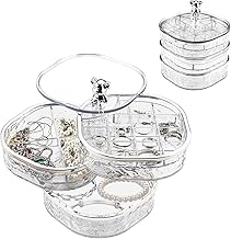 Zosenyer Women's Jewellery Box Organizer, 3 Levels Transparent Jewellery Box with 360° Rotation, Personalised Jewellery Box and Assorted Division for Earrings, Rings, Necklaces and Bracelets