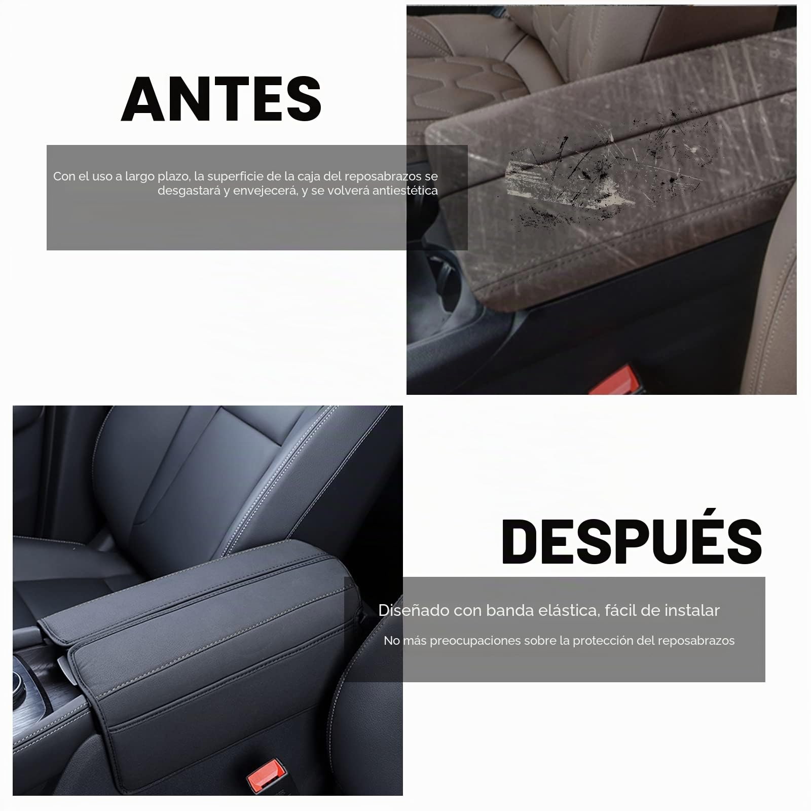 YEE PIN Cubierta de reposabrazos compatible con 3008 5008 2017-2023/508 508GT 508SW 2019+ Reposabrazos central Tapa de cuero Funda protectora Accesorios Cubierta del brazo (línea negra)
