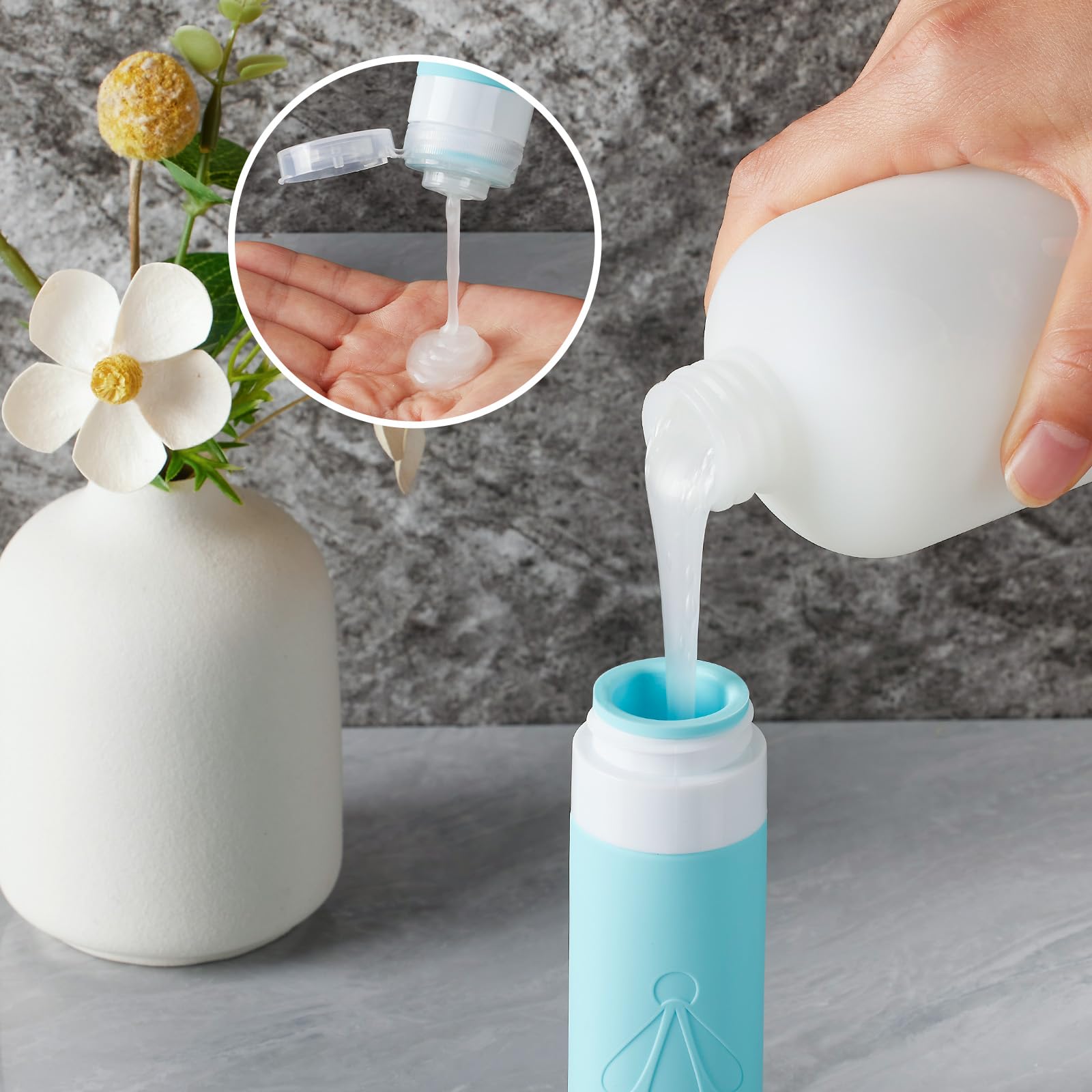 INSFIT 8 Pack Travel Bottles for Toiletries CAA Approved 90ML Silicone Travel Bottles and 60ML Cream Jars - Image 3