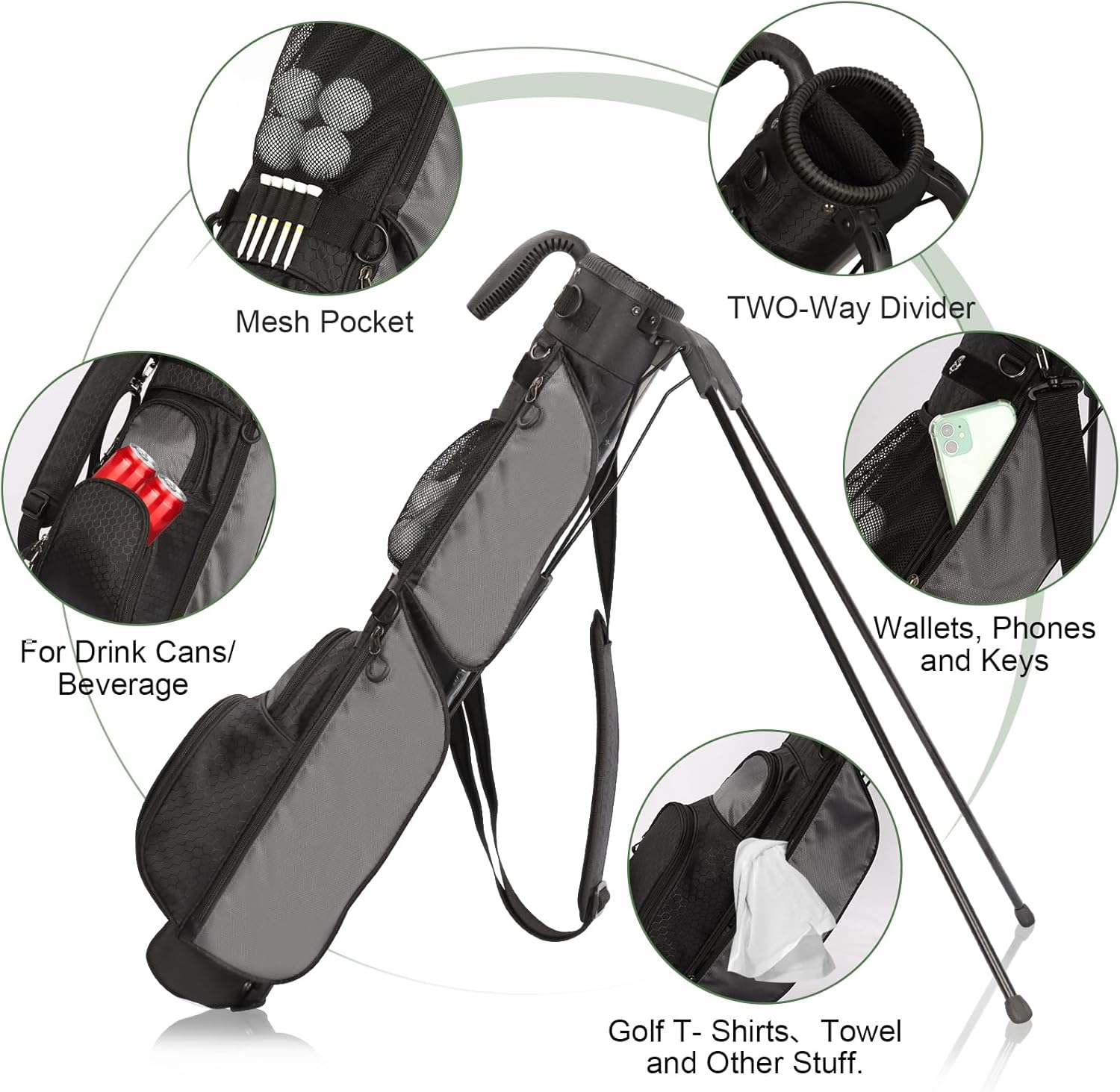 Lightweight Golf Stand Bag Portable Par 3 & Pitch and Putt Golf Carry Bag for Driving Range, Executive Courses with Shoulder Strap for Men & Women - Image 3