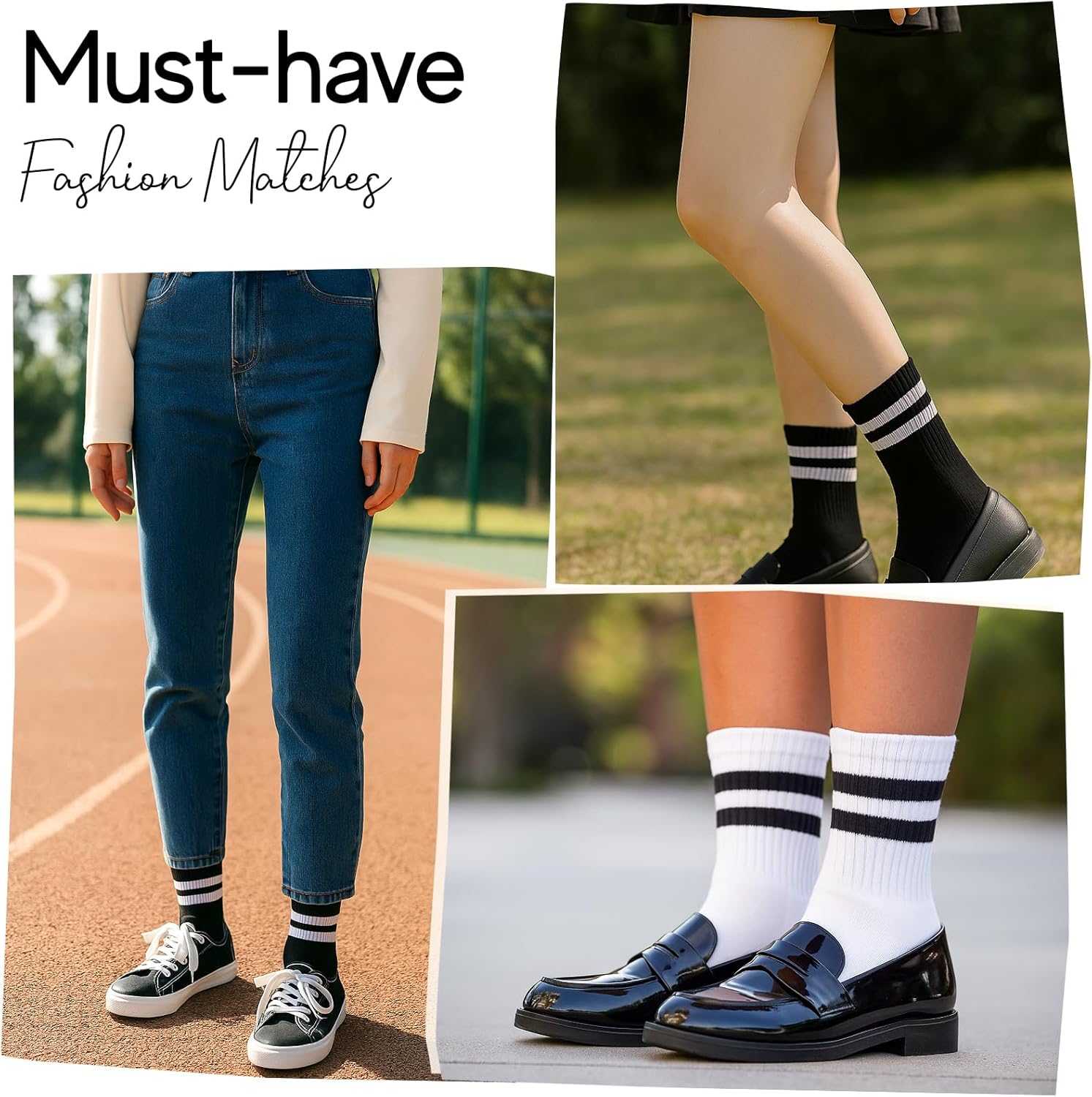 HONGTEYA Cotton Crew Socks for Women Cute Retro Striped Socks 5 Pairs with Arch Support Casual Athletic Vintage (Multicolor) - Image 4