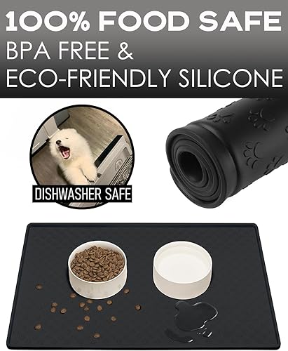 Miniatura 2 de Tapete de silicona para comida para perros y gatos, impermeable, antideslizante, con borde elevado, tapete para alimentación de mascotas,