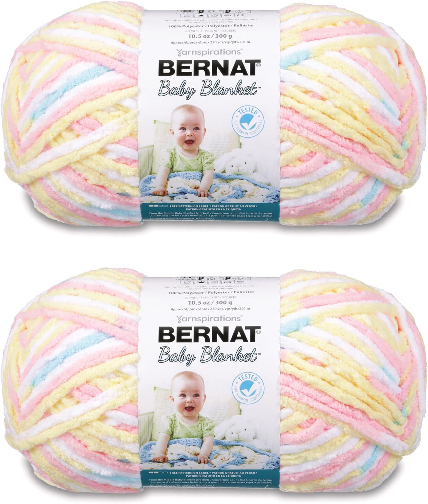 Bernat Baby Blanket Pitter Patter Yarn - 2 Pack of 300g/10.5oz - Polyester - 6 Super Bulky - 220 Yards - Knitting/Crochet