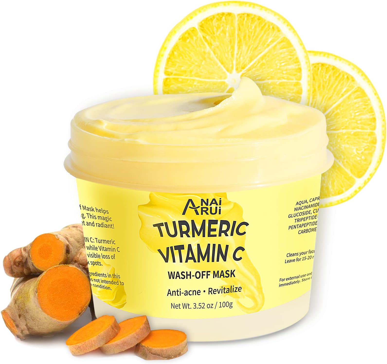 ANAI RUI Turmeric Vitamin C Face Mask, Facial Mask Hydrating, Glow Ice-Cream Mask, Revitalizing, Boost Radiance for Dry, Dull Skin, 3.52 ozโฆ