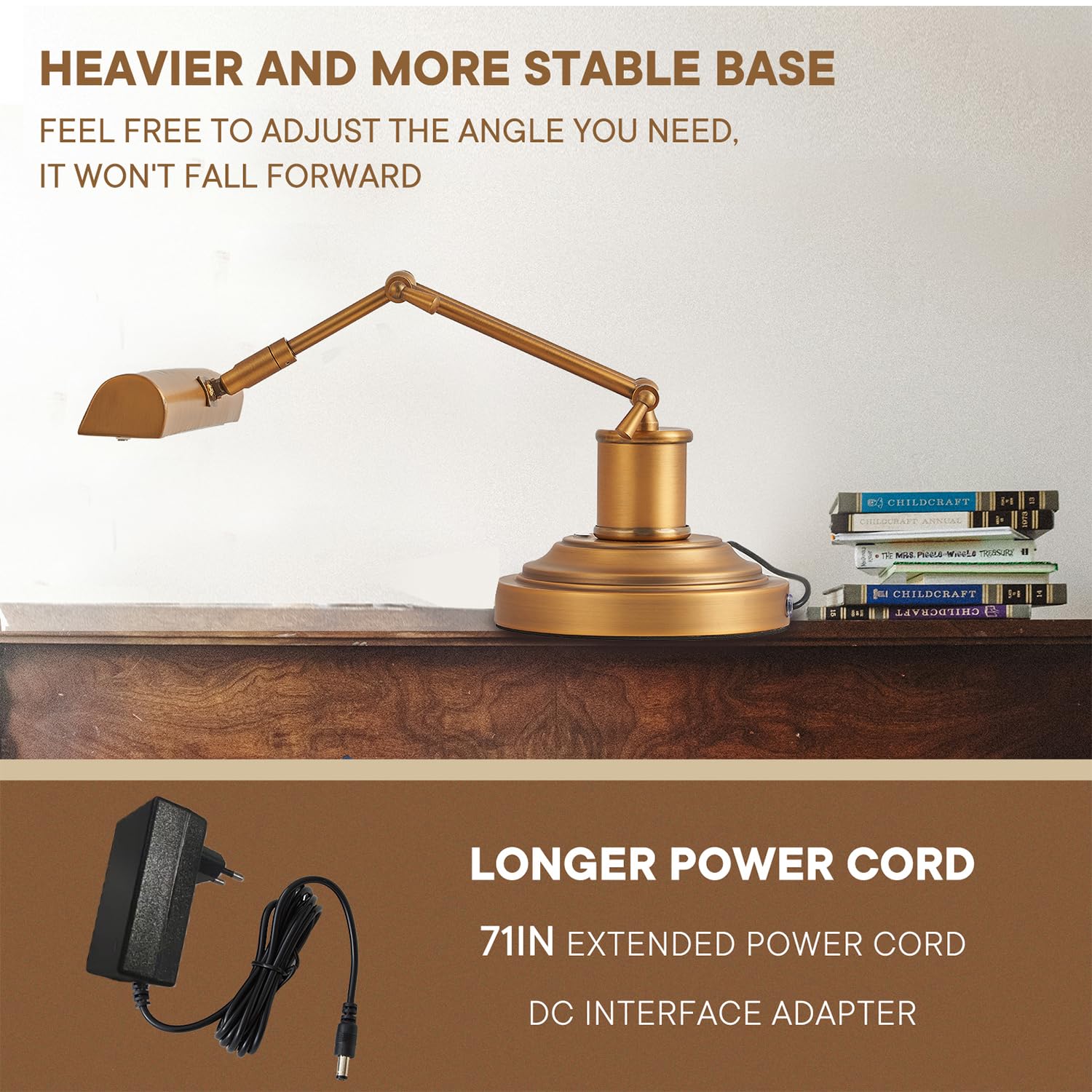 Lampe Piano Piano LED – Lampe de Piano Réglable avec Bras Ajustables, Contrôle Tactile & CRI≥95, Lampe Dorée Anti-Éblouissante pour Piano Vertical, Grand Piano & Bureau
