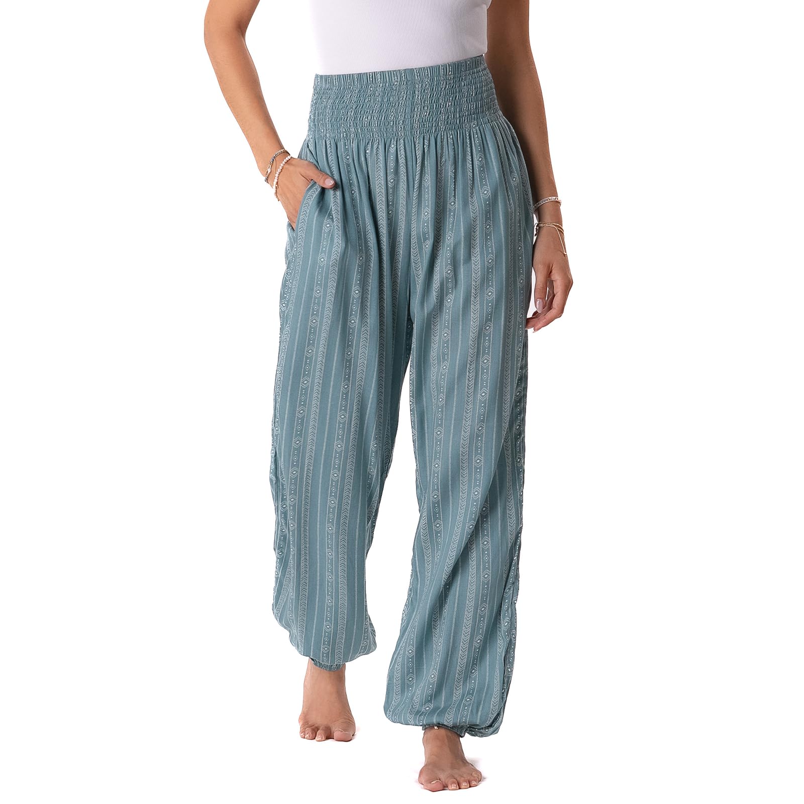 Lotus and Luna Women's Harem Pants Thai Pants for Beach &amp; Lounge High Waisted Flowy Boho Pants Genie Pants Yoga Pants