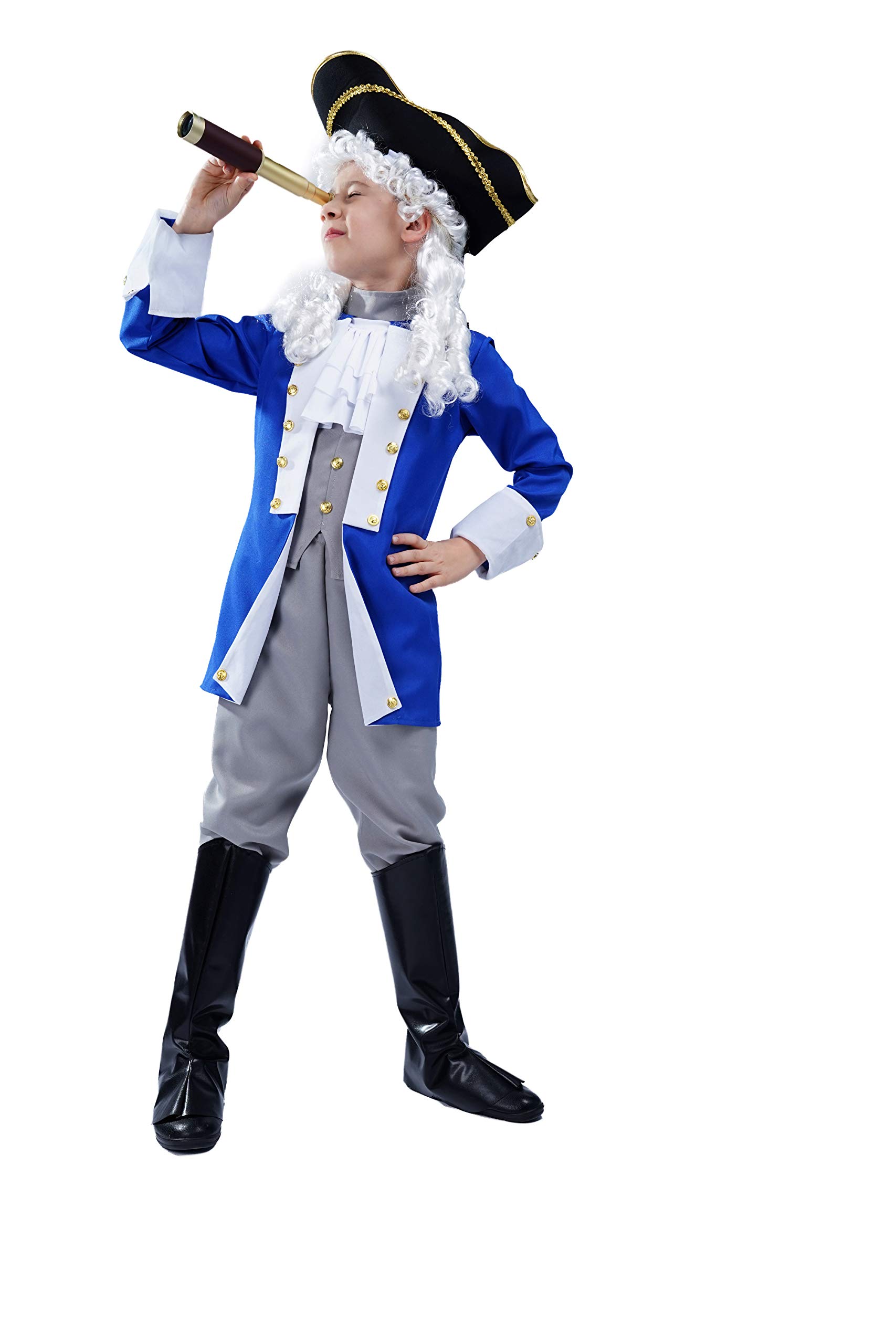 Dress Up America Kolonial-Patriot Kostüm für Jungen – Historisches Verkleidungsset mit Hut & Perücke – Fasching, Karneval, Halloween & Schulaufführungen