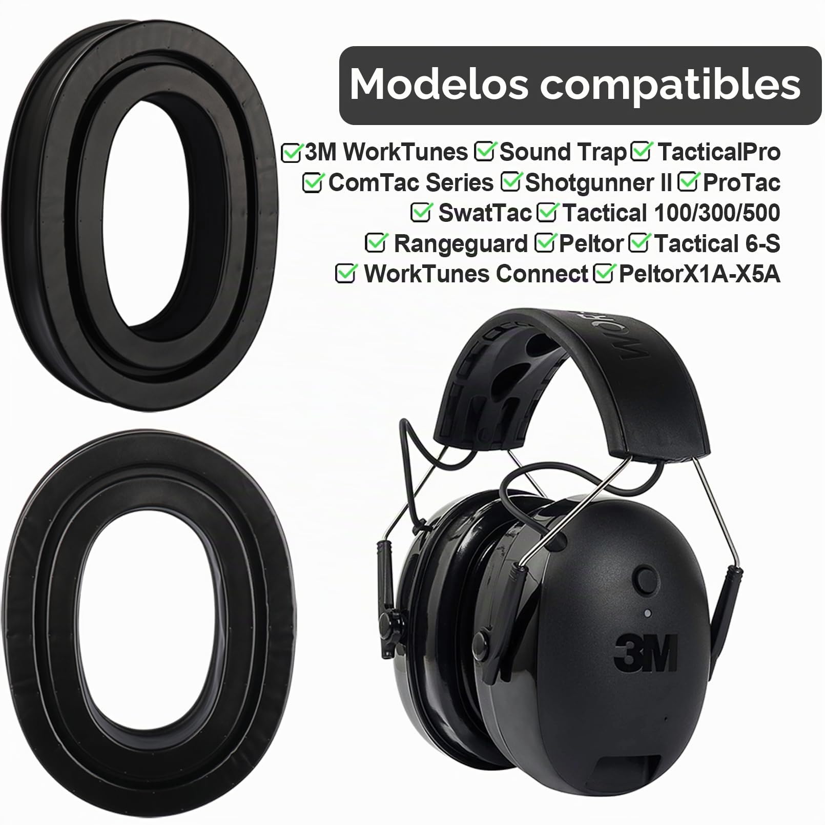 3M WorkTunes - Almohadillas de Gel de Silicona compatibles Pel-Tor Tactical 100/300/500, Rangeguard 3M Pel-Tor Shotgunner II Pro TAC Com TAC