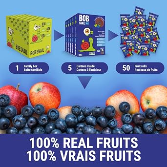 Bob Snail Fruit Roll Ups Blueberry Flavour, Bulk 50 pcs Rolls (500g)