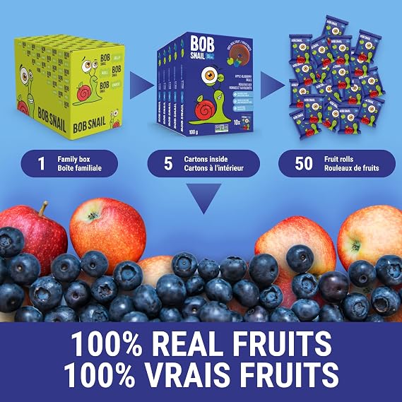 Bob Snail Fruit Roll Ups Blueberry Flavour, Bulk 50 pcs Rolls (500g)