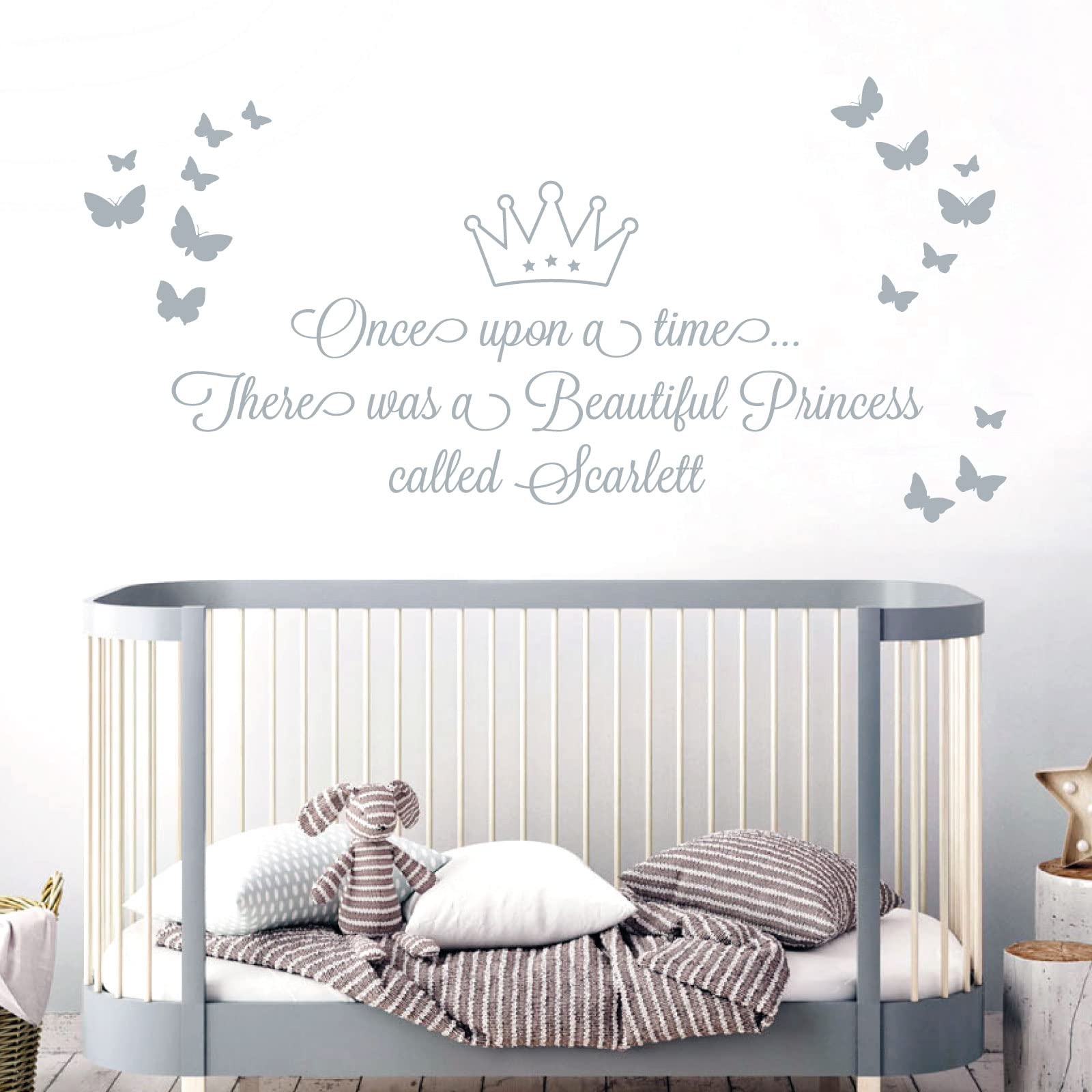 Once Upon a time, There was a Beautiful Princess - Girls Name Nurserty Wall Art Sticker [Large] [Silver]