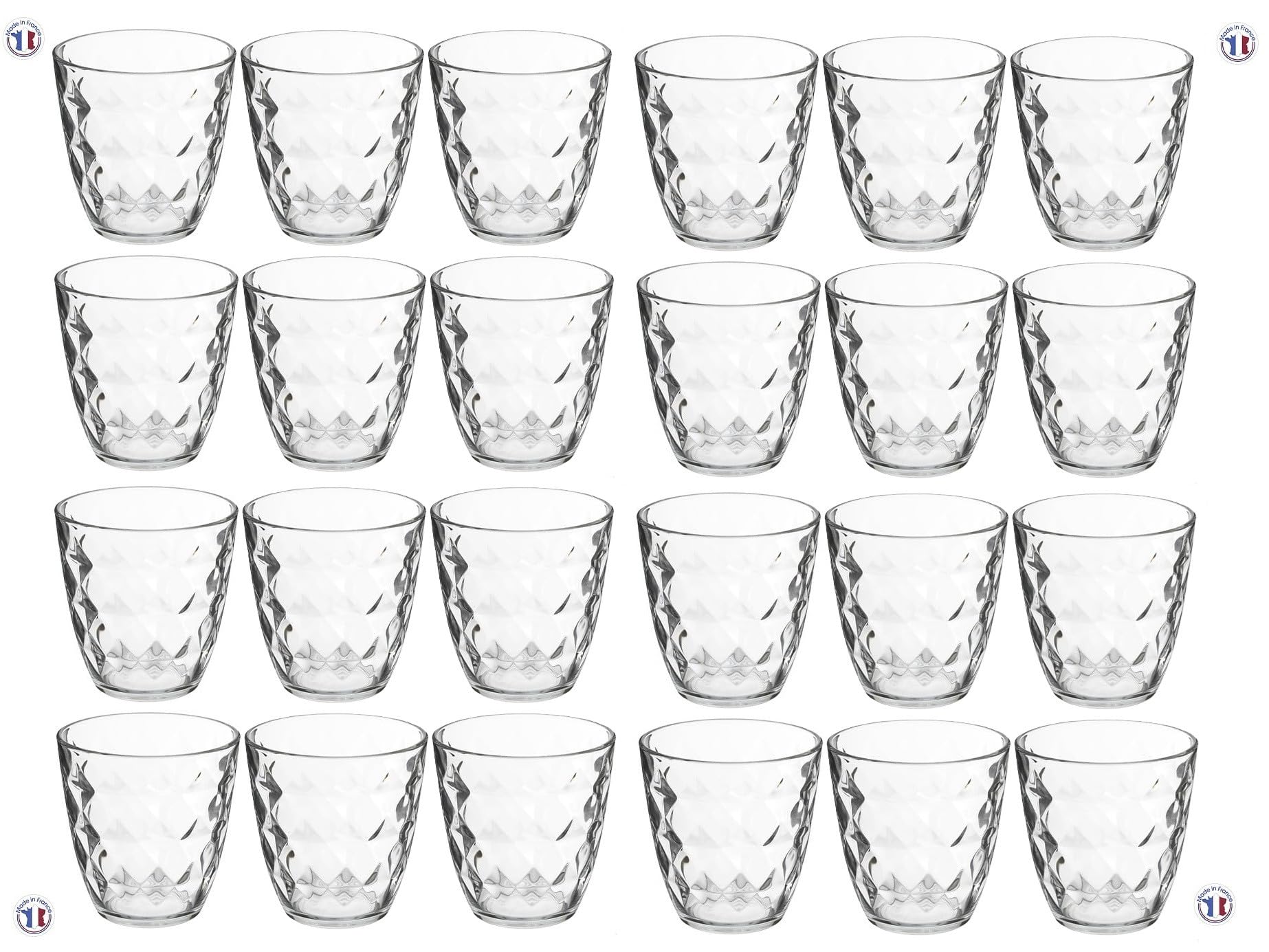 Lote de 24 vasos de 25 cl | vasos de agua martillados | Fabricación francesa | apilables | Todos los usos