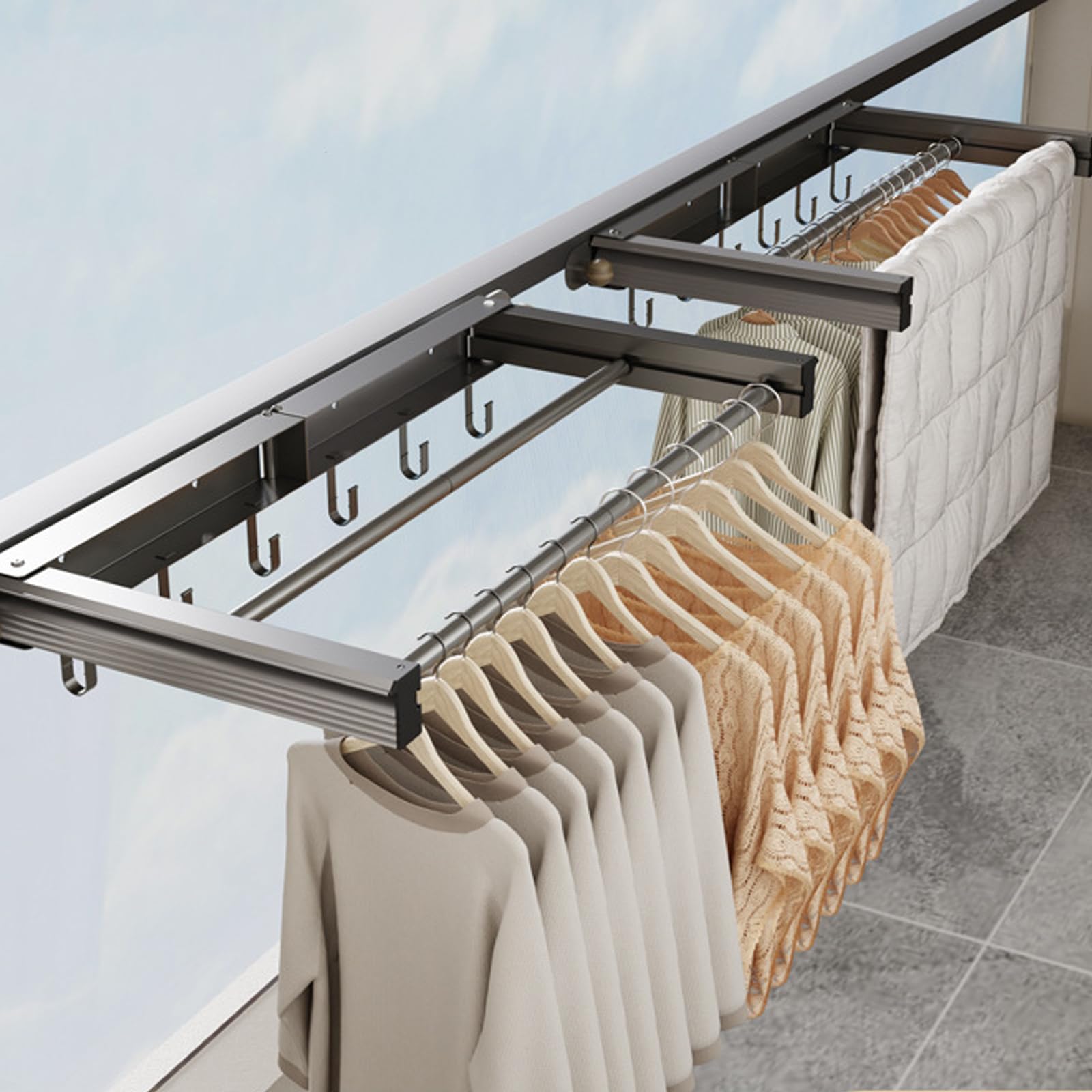 Tendedero Extensible Pared, Tendedero Pared Plegable Retractil con Ganchos Ahorra Espacio Estendal Parede Interior o Exterior para Radiadores Balcones Baños