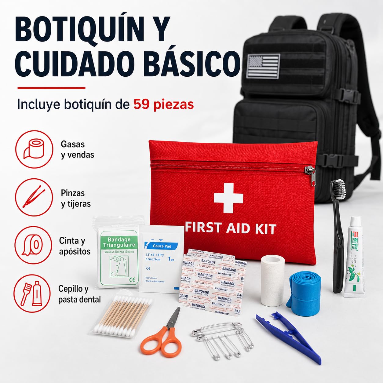 Mochila de Emergencia Equipada 72 Horas – Kit de Supervivencia UE con Comida Liofilizada, Radio Solar y Dinamo, Filtro de Agua y Primeros Auxilios – Mochila 50L Preparación Hogar y Evacuación