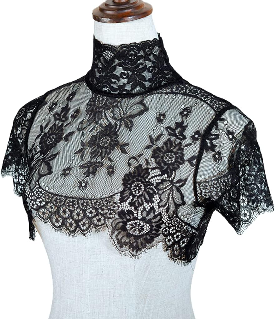 Thereisno Detachable Fake Collar Half Shirt Sexy Sheer Eyelash Floral Lace Dickey Choker Women Shawl - Image 8