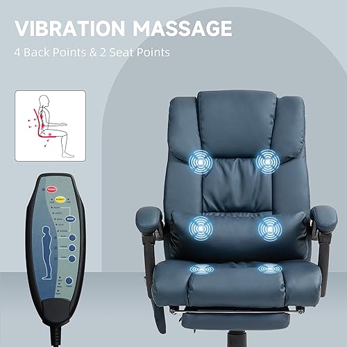 Miniatura 6 de Vinsetto Silla de oficina de masaje de respaldo alto con 6 puntos de vibración, silla de computadora reclinable de piel sintética, silla