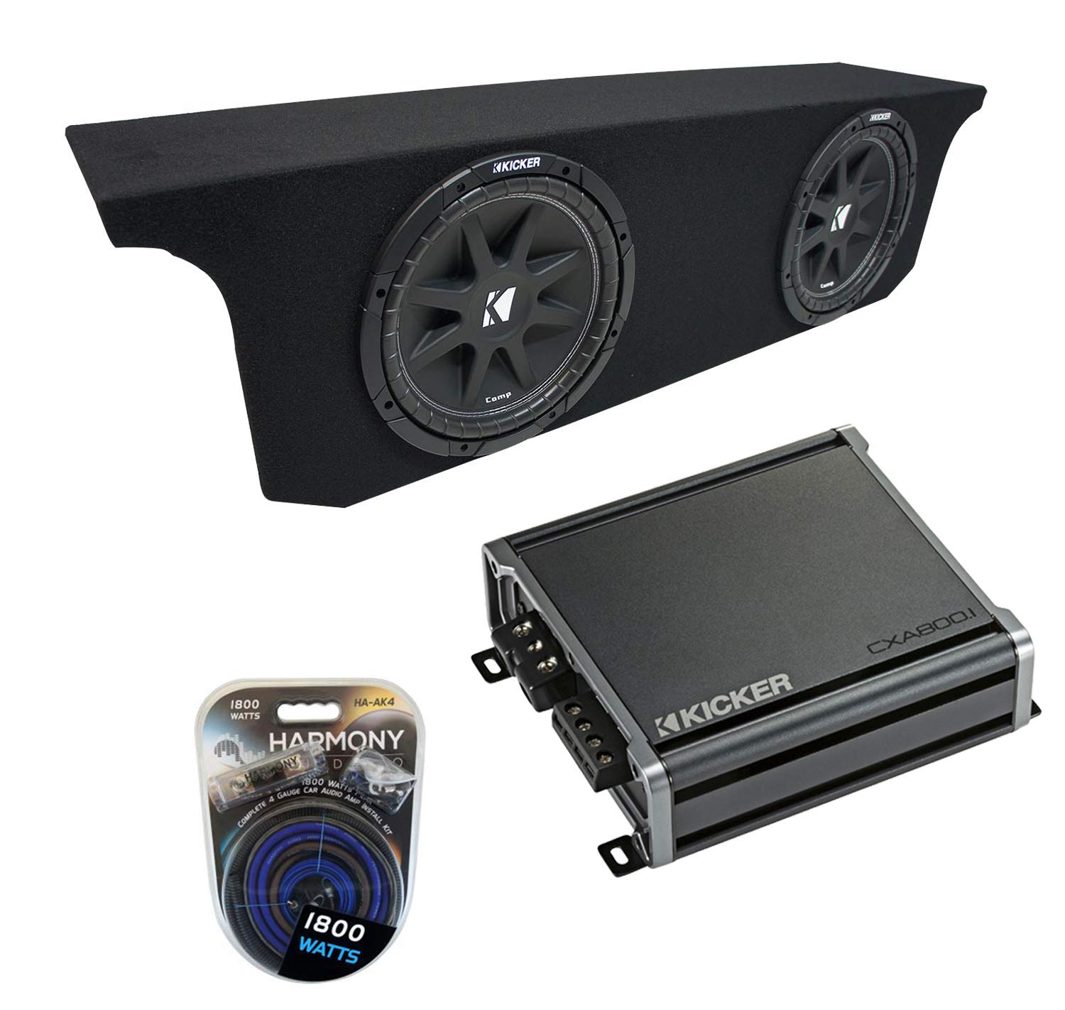 Harmony Audio Compatible with 2007-2015 Jeep Wrangler JK Unlimited Kicker Bundle Comp C10 Dual 10" Sub Box Enclosure & CXA800.1 Amp